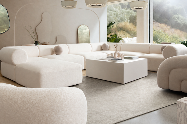 Ivory Zia modular seating arranged in a bright living room